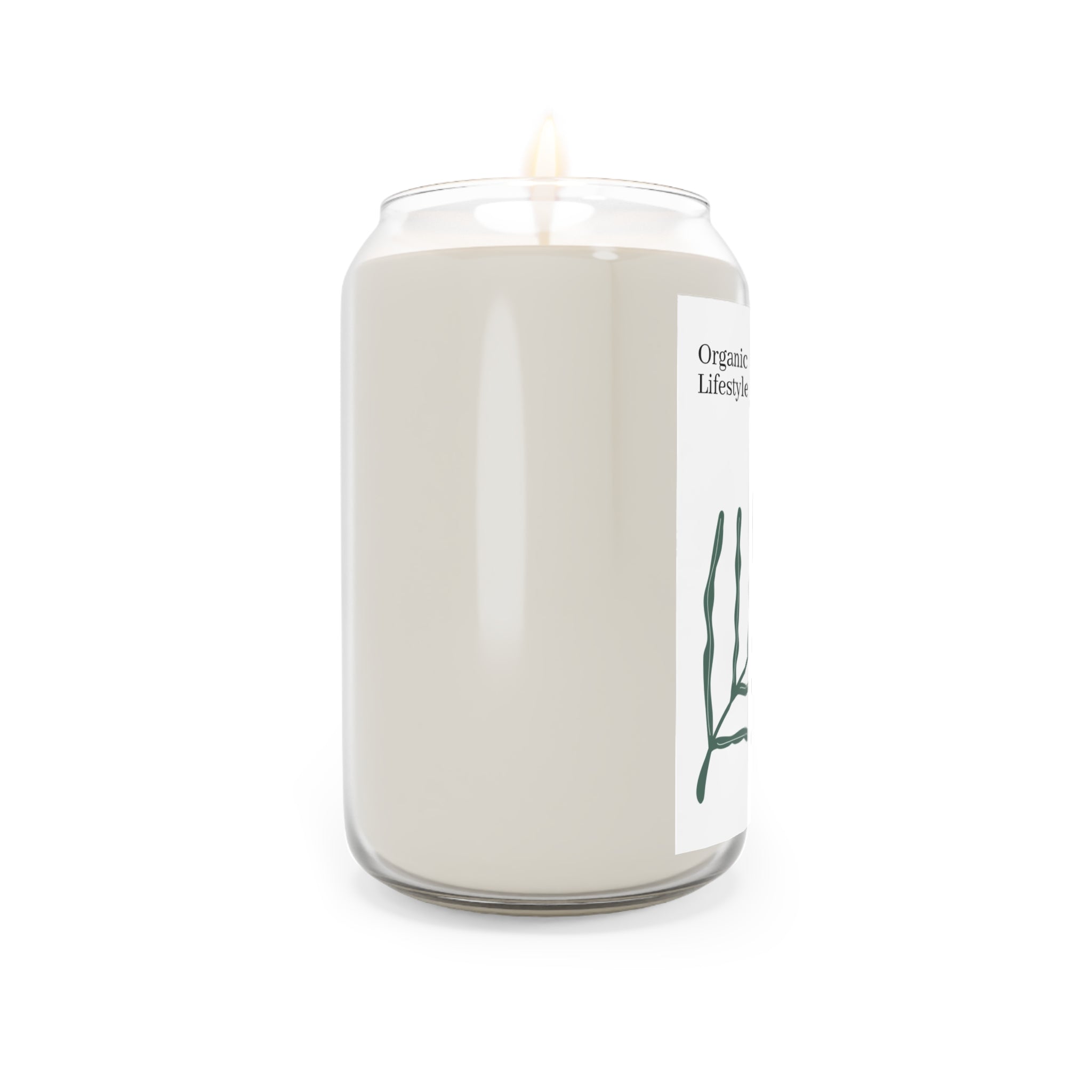 Organic Lifestyle Soy Candle — 13.75 oz Scented Jar with Botanical Leaf Design