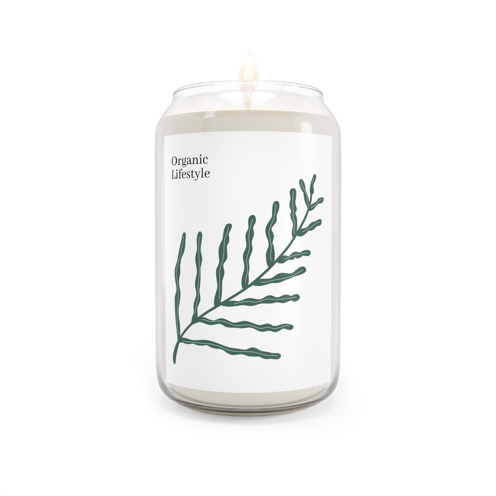 Organic Lifestyle Soy Candle — 13.75 oz Scented Jar with Botanical Leaf Design